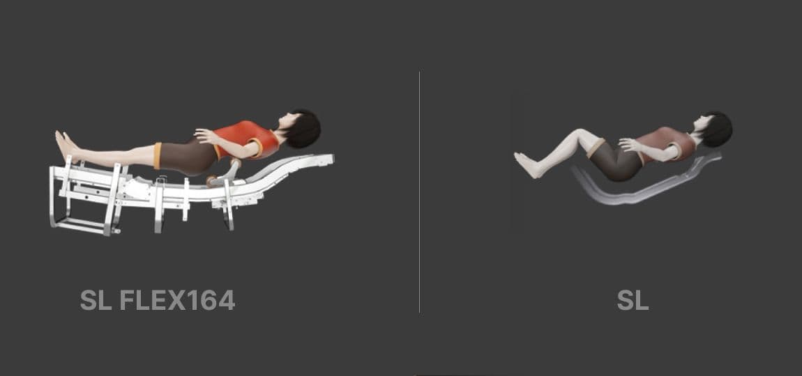 FLEX 164 technology compared to an SL-curved massage chair